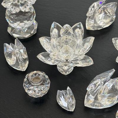 Swarovski Lotus, Swans and Candle Holders Lot