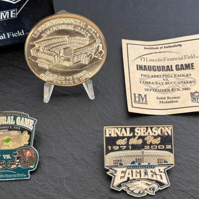 Eagles Inaugural Game Solid Bronze Medallion and Commemorative Pins