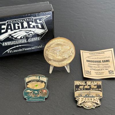 Eagles Inaugural Game Solid Bronze Medallion and Commemorative Pins