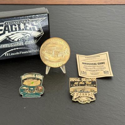 Eagles Inaugural Game Solid Bronze Medallion and Commemorative Pins
