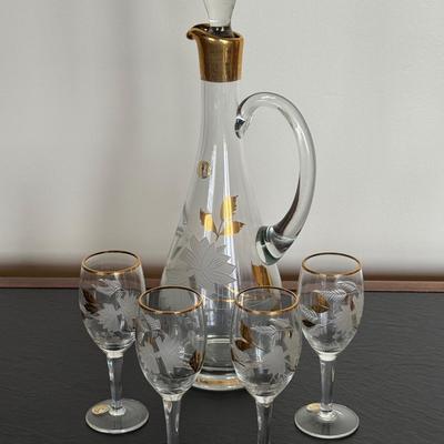 Mid-Century Romanian Crystal Decanter and Cordial Glasses Set
