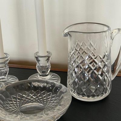 Waterford Crystal Pitcher and Candle Holders Lot