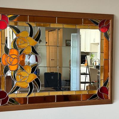 Vintage Stained Glass Mirror 39" x 25"