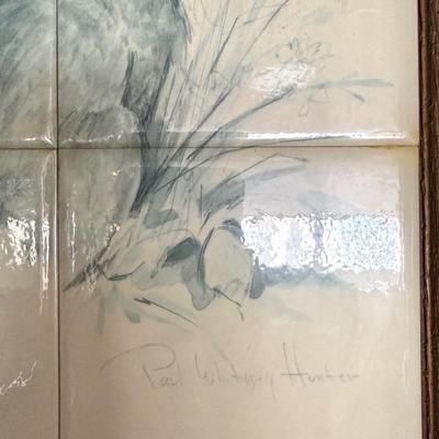 Ceramic Tile Rabit Drawing- Signed Paul Whitney Hunter 11" x 15.5"
