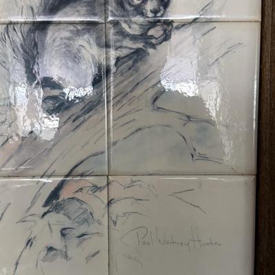 Ceramic Tile Squirrel Drawing- Signed Paul Whitney Hunter 11" x 15.5"