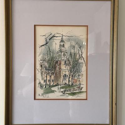 Vintage Print "Cradle of Liberty, Philadelphia"- signed John Haymson 21.5" x 17.5"