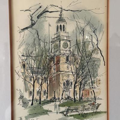 Vintage Print "Cradle of Liberty, Philadelphia"- signed John Haymson 21.5" x 17.5"