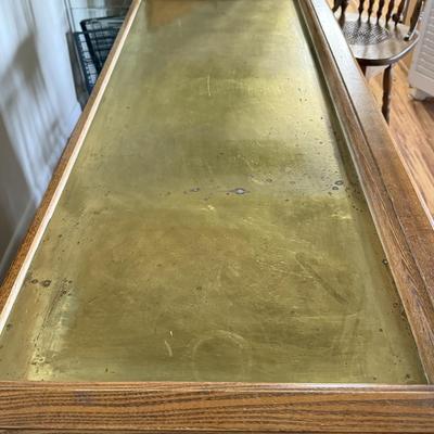 Solid Oak Bar w/ Brass Top- includes 4 bar chairs