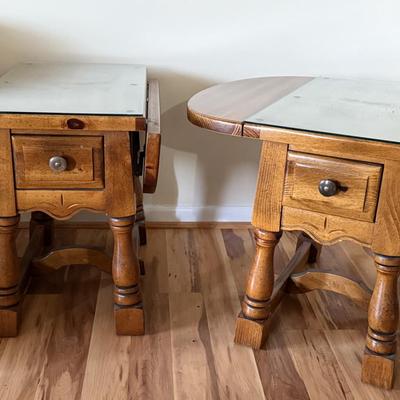 TWO Solid Oak End Tables w/ Drop Sides