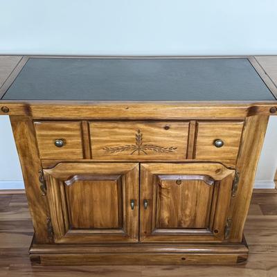 Solid Oak Buffet w/ Leather Top and Drop Sides