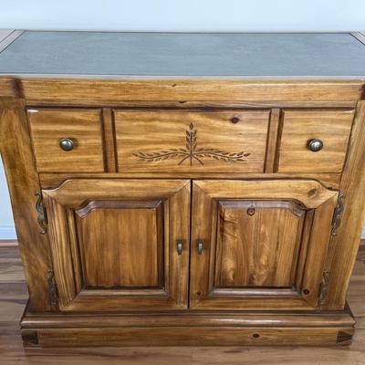 Solid Oak Buffet w/ Leather Top and Drop Sides