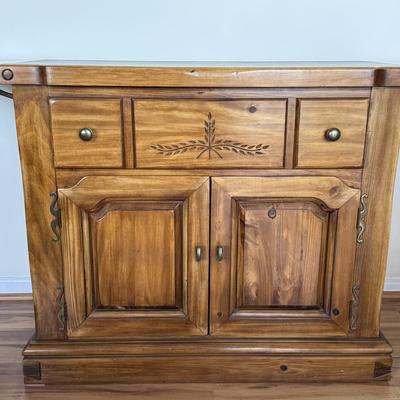 Solid Oak Buffet w/ Leather Top and Drop Sides