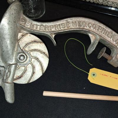 DOILY UNDER GLASS ON A SERVING TRAY, FOOD GRINDER AND MORE