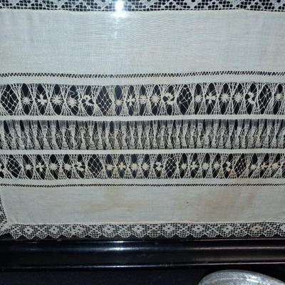 DOILY UNDER GLASS ON A SERVING TRAY, FOOD GRINDER AND MORE