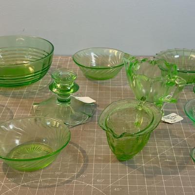 Green Depression Glass Lot 