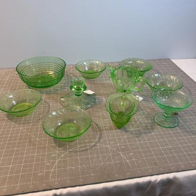 Green Depression Glass Lot 