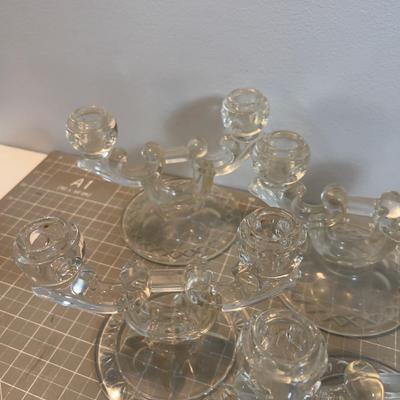 Glass Candelabras (6 ) 1 set is fronted Iris and Herringbone