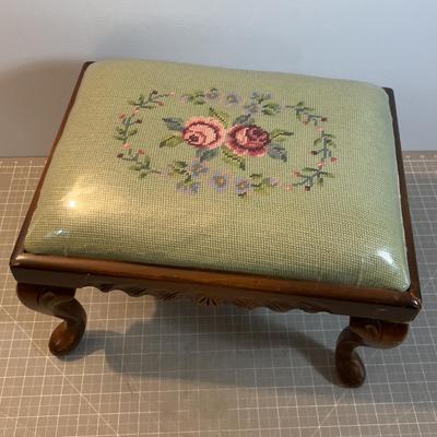Foot Stool Needle Point Sage and Floral