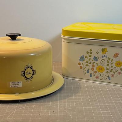 2 Tins; Cake Pan, Yellow and Floral, Bread 