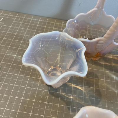 Duncan Miller Canterbury Pink Opalescent (7) Pieces, Including Small Bride Basket