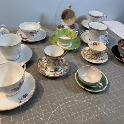 Giant Lot of Fine China Tea Cups and Matching saucers, Mostly  MUST Bring Paper and Boxes.