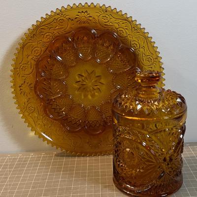 Lovely Amber Glass Deviled Egg Platter, Ginger Glass Lidded Plus More! 