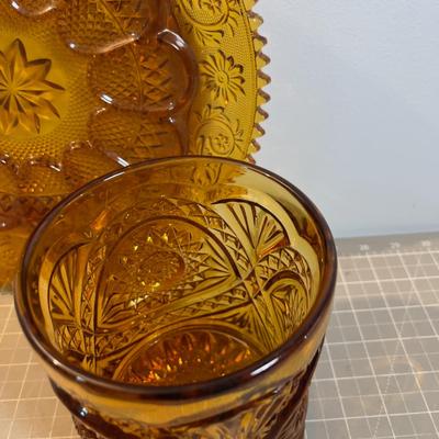 Lovely Amber Glass Deviled Egg Platter, Ginger Glass Lidded Plus More! 