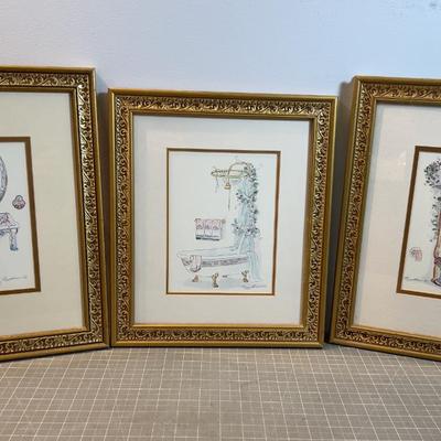 set of 3 ETCHINGS Framed under Glass, WOW!!! 