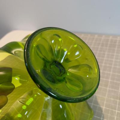 Green Viking Glass Lot 2 vases and 2 Pedestal Bowls