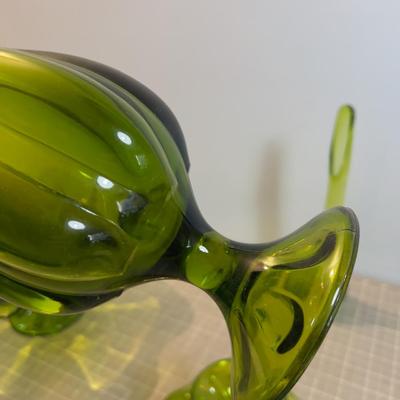 Green Viking Glass Lot 2 vases and 2 Pedestal Bowls