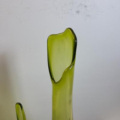 Green Viking Glass Lot 2 vases and 2 Pedestal Bowls