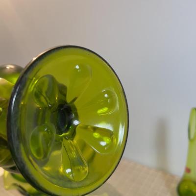 Green Viking Glass Lot 2 vases and 2 Pedestal Bowls