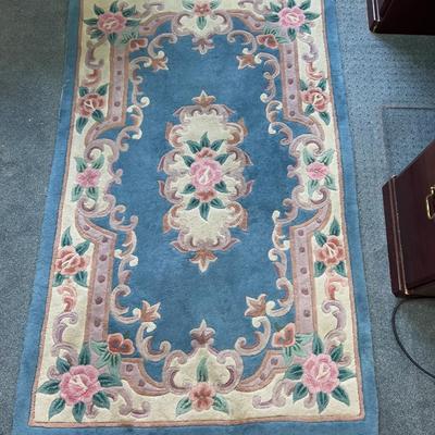 Blue Chinese Silk Rug, Hand Woven