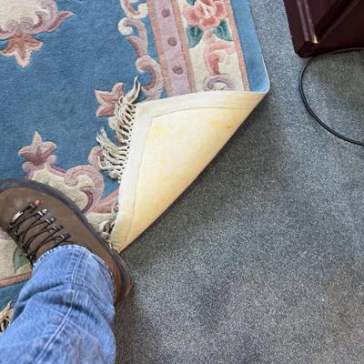 Blue Chinese Silk Rug, Hand Woven