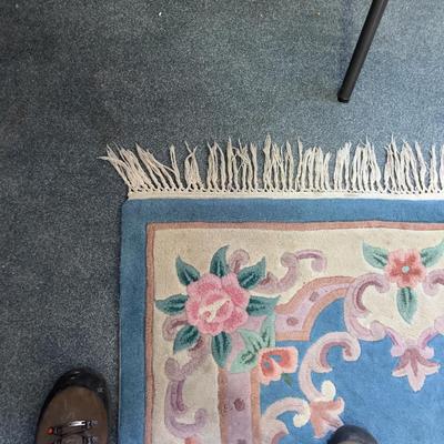 Blue Chinese Silk Rug, Hand Woven