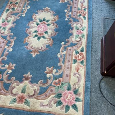 Blue Chinese Silk Rug, Hand Woven