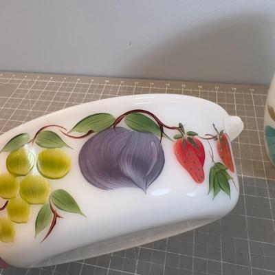 Fire King Casserole & Glass Painted Jar