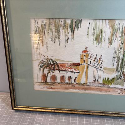 Mission Santa Barbara by Robles Water Color Framed