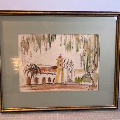 Mission Santa Barbara by Robles Water Color Framed