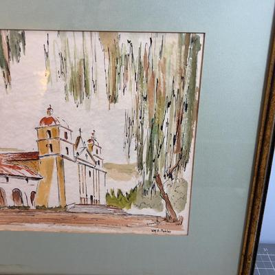 Mission Santa Barbara by Robles Water Color Framed