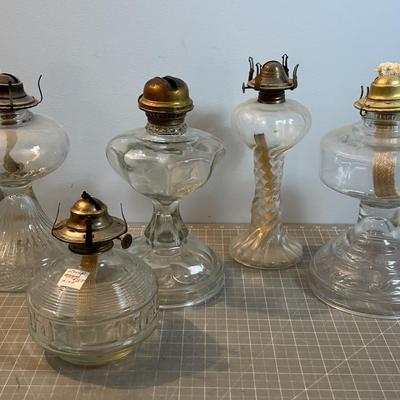 5 Clear Glass Kerosene Oil LAMPS! Collectible. 