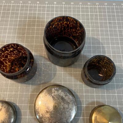 3 Glass Tortoise Shell Design JAR with Lids