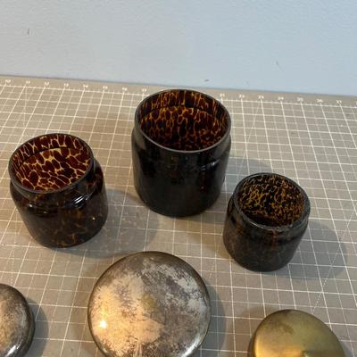 3 Glass Tortoise Shell Design JAR with Lids