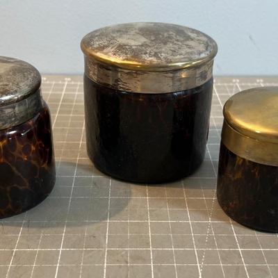 3 Glass Tortoise Shell Design JAR with Lids