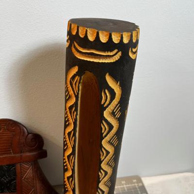 Asian Gourde and 2 Wood Carved Designs