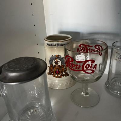 Glass Advertising Mugs; Bud Light, Pepsi A & W 