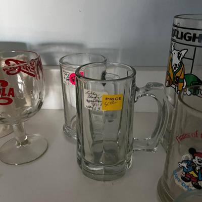 Glass Advertising Mugs; Bud Light, Pepsi A & W 