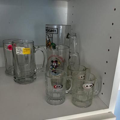 Glass Advertising Mugs; Bud Light, Pepsi A & W 
