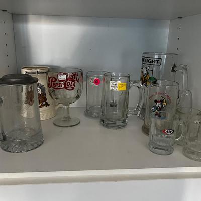 Glass Advertising Mugs; Bud Light, Pepsi A & W 
