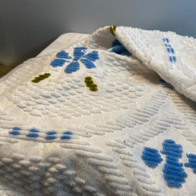 Blue & Green, White, Polyester Channel Bed Spread 